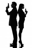 picture of bond  - one caucasian man detective secret agent criminal  with gun  in silhouette studio isolated on white background - JPG 