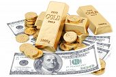 picture of money  - gold bars coins and paper money - JPG 