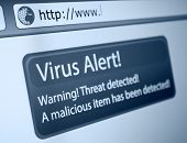foto of internet  - Closeup of Virus Alert Sign in Internet Browser on LCD Screen - JPG 