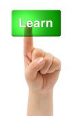stock photo of learning  - Hand and button Learn isolated on white background - JPG 