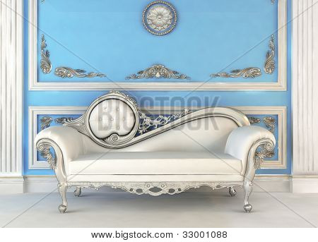 Picture or Photo of Luxurious sofa in blue royal interior apartment