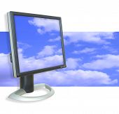 picture of computer technology  - a photo of a computer monitor with a cloud background - JPG 