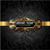 foto of black  - Vintage gold frame on black floral background - JPG 