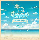 stock photo of paradise  - Summer beach vector background in retro style - JPG 