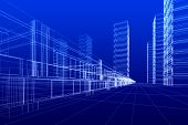 pic of buildings  - 3D rendering wireframe of office buildings blue background - JPG 