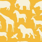 picture of animals  - Orange seamless pattern with african animal silhouettes - JPG 