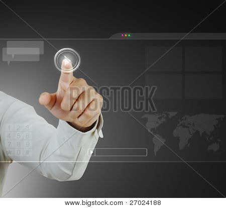 Picture or Photo of Hand pushing on a touch screen interface