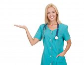 pic of medical doctors  - Cheerful female doctor holding something on her hand - JPG 