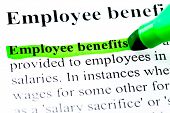 stock photo of employee  - Employee benefits definition highlighted by green marker on white paper background - JPG 