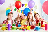 picture of holidays  - Group of adorable kids having fun at birthday party - JPG 