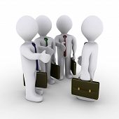 picture of handshake  - Three 3d businessmen offer handshake to another for the deal - JPG 