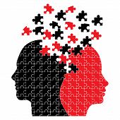 picture of puzzle  - male and female jigsaw puzzle heads icon vector illustration - JPG 