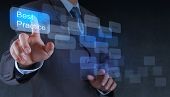 image of businessmen  - businessman hand shows best practice word on virtual screen as concept - JPG 