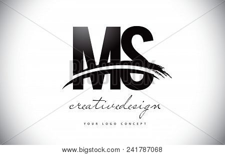 ms m s letter logo design with swoosh and black brush stroke ms letters