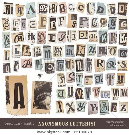 Picture or Photo of Vector set: alphabet based on vintage newspaper cutouts - ideal for your threatening letters, ransom notes or similar ... "projects" (all letters are grouped and highly detailed/textured)