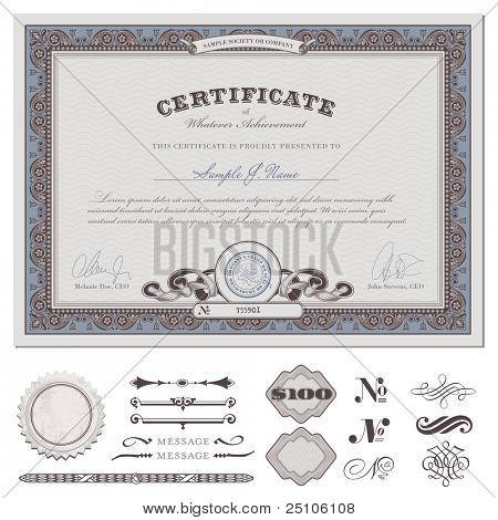 Picture or Photo of Certificate or coupon template with detailed border and additional design elements (DIN format)