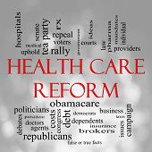 stock photo of health  - Health Care Reform Word Cloud Concept in with a Bokeh background with great terms such as healthcare politics courts insurance costs business repeal and more - JPG 