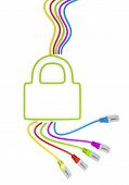 picture of security  - Limerick  friendly security 3d graphic with connected secure icon with colourful network cable - JPG 