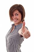 image of business people  - young beautiful woman going thumbs up isolated on white - JPG 
