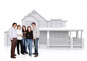 picture of home  - happy family home illustration on a white background with reflections on the floor - JPG 