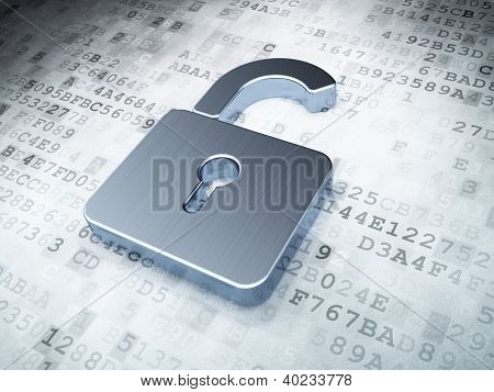 Picture or Photo of Silver opened padlock on digital background, 3d render