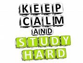 image of calm  - 3D Keep Calm And Study Hard Button Click Here Block Text over white background - JPG 