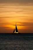 pic of sunset  - Image showing a boat sailing at sea at sunset - JPG 
