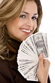 image of money  - business woman with lots of money  - JPG 