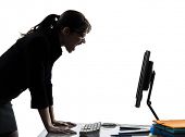 foto of computer  - one caucasian business woman computer computing screaming angry  in silhouette studio isolated on white background - JPG 