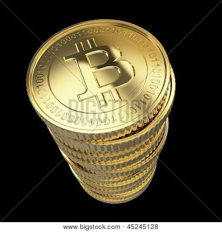 Picture or Photo of Golden Bitcoin cryptography digital currency coins - isolated with clipping path