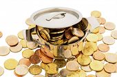 stock photo of funds  - a cooking pot is filled with euro coins - JPG 