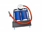 stock photo of pressure  - Foot air pump with pressure gauge on isolated white background - JPG 