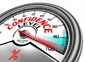 picture of confident  - confidence level conceptual meter indicating hudrend per cent - JPG 