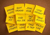 picture of group  - Sticky yellow note papers with a list of new year - JPG 