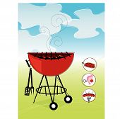 image of blue sky  - Stylized barbeque with green lawn and blue sky - JPG 