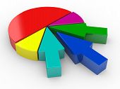 picture of merge  - 3d render of different arrow merging and completing pie chart - JPG 