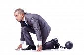 foto of businessmen  - Businessman with shackles on white - JPG 