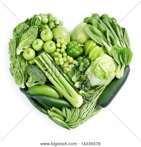 Picture or Photo of Heart shape form by various vegetables and fruits