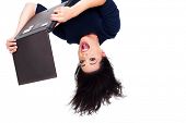 image of  photo  - upside down photo of girl using laptop computer - JPG 