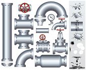 picture of industrial  - Set of industrial pipeline parts with set of various damaged elements - JPG 