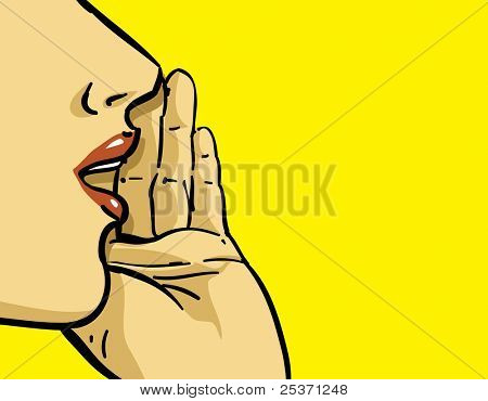 Picture or Photo of Hand gesture of woman telling secrets, spread the word illustration