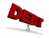 pic of debt  - Illustration of a man lifing the word DEBT - JPG 