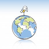 foto of globe  - happy kid on top of the globe - JPG 