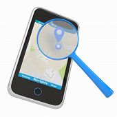 picture of map  - Smartphone with navigation map and a magnifying glass - JPG 