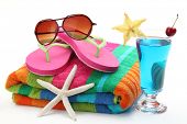 picture of beach  - Beach items with towel - JPG 