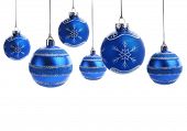 picture of blue  - Blue christmas balls over white background - JPG 