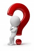 foto of people  - 3d small thinking person leant against a red question - JPG 
