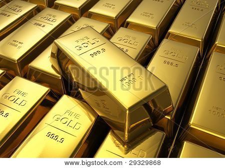 Picture or Photo of Macro view of rows of gold bars