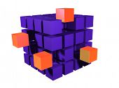 stock photo of puzzel  - Red block coming out of many blue blacks - JPG 