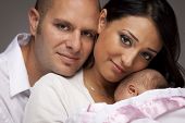 foto of family  - Happy Young Attractive Mixed Race Family with Newborn Baby - JPG 